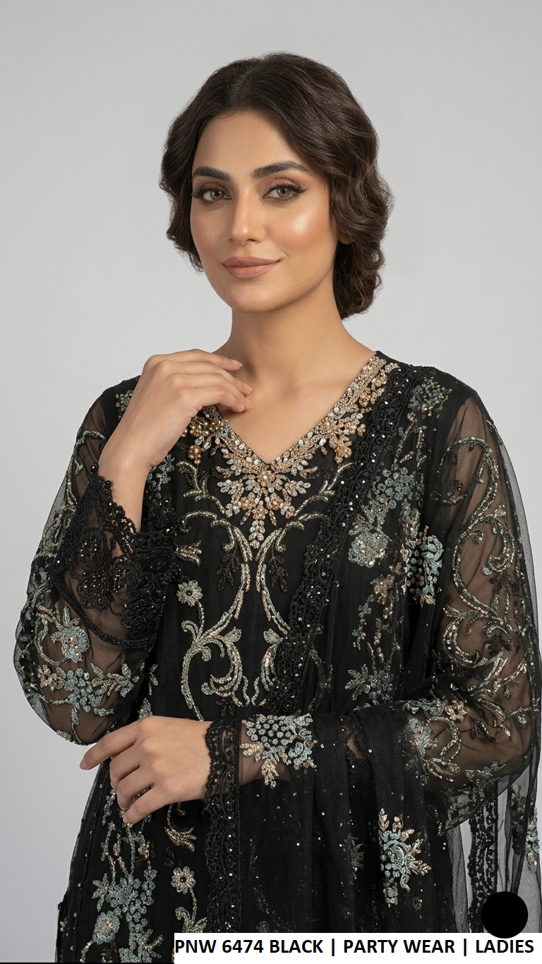 Black chiffon Pakistani women's straight shirt with plazo side view