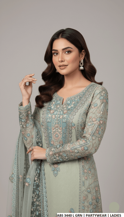 Light green organza Pakistani women's straight shirt with plazo side view