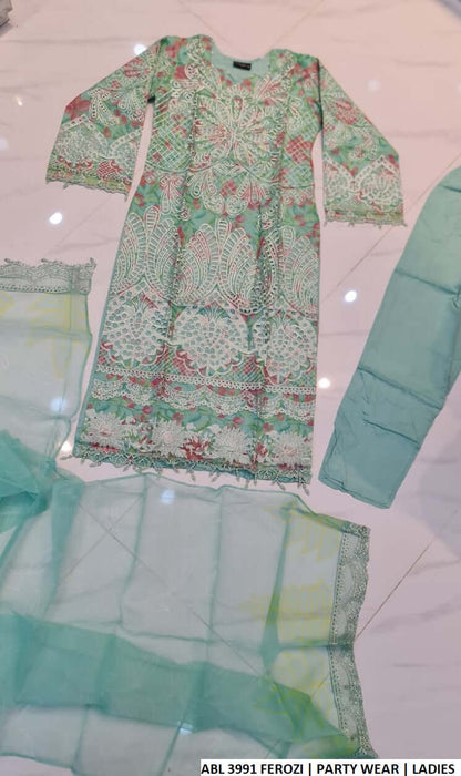 Pakistani women's ferozi organza straight shirt back view