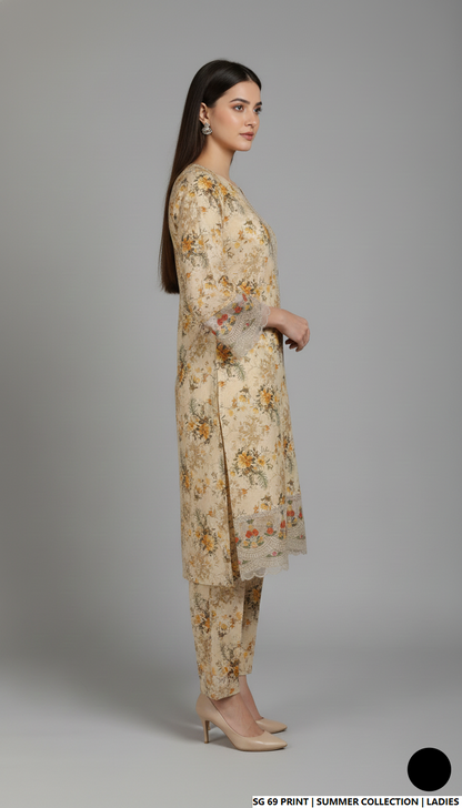 Pakistani women's lawn 2-piece printed casual summer suit back view