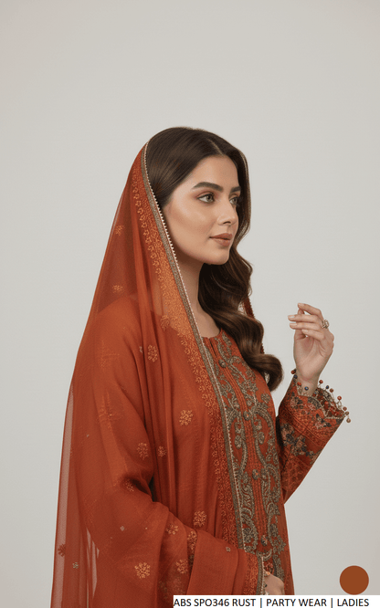 Pakistani women's rust chiffon straight shirt back view