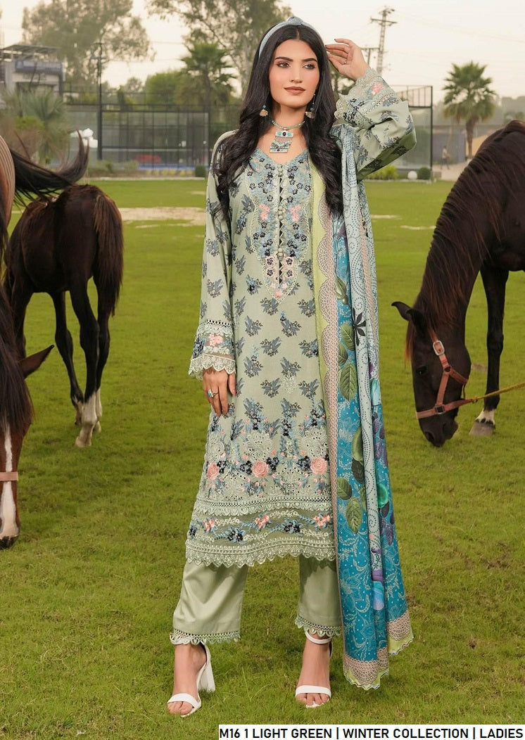 Lawn A-Line shirt light green - Pakistani women's casual summer outfit with cotton trouser and lawn dupatta front view