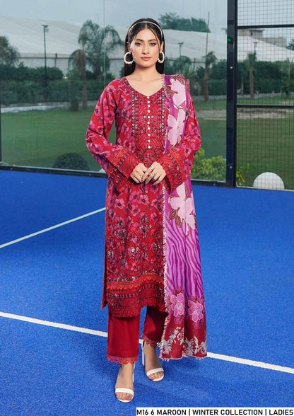 Lawn A-Line shirt maroon - Pakistani women's casual summer outfit with cotton trouser and lawn dupatta front view
