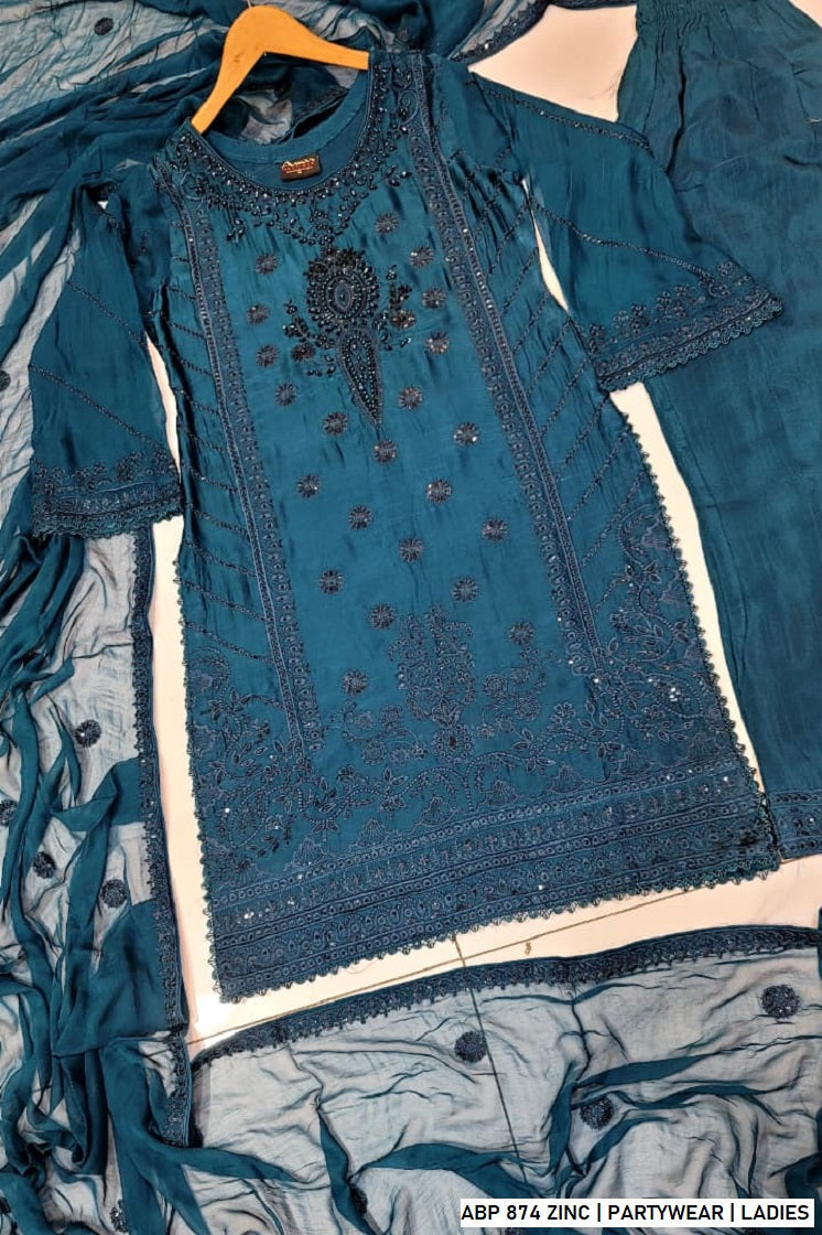 Pakistani women's zinc grey silk straight shirt back view