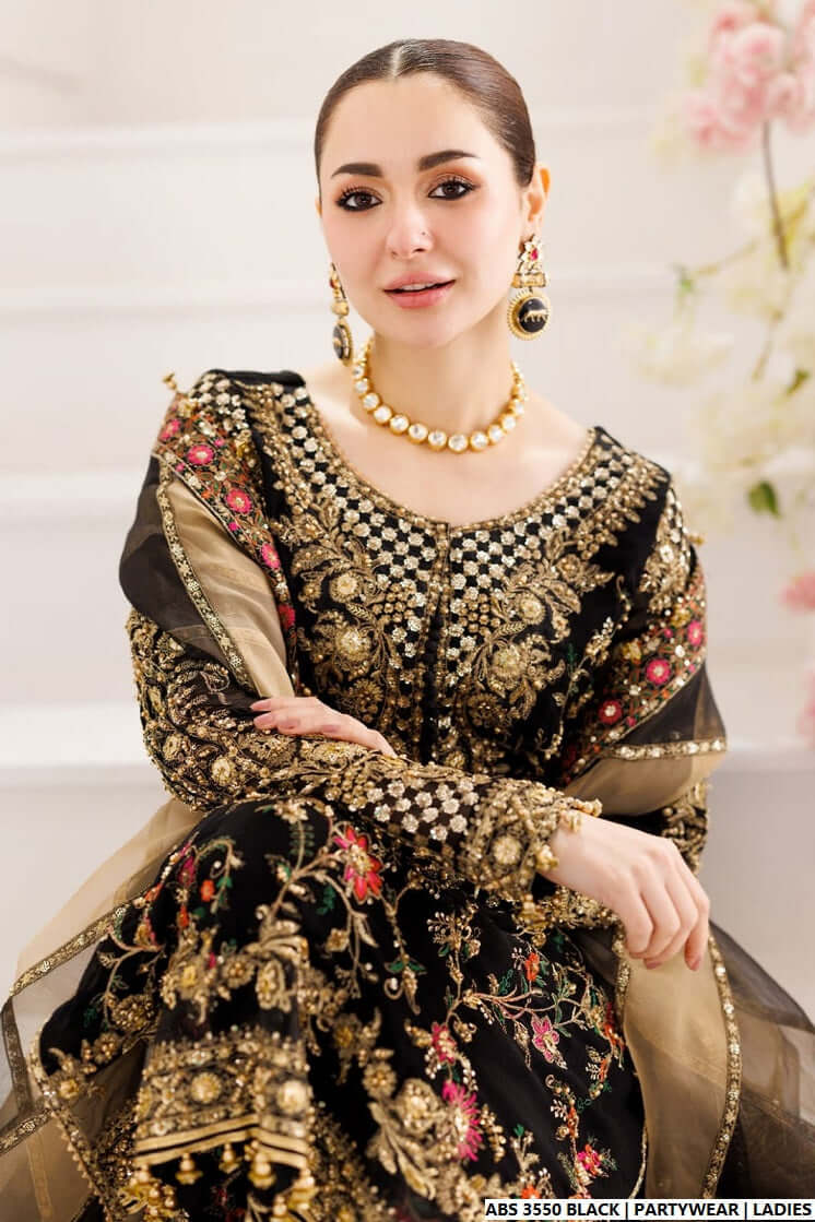Black organza Pakistani women's straight shirt side view