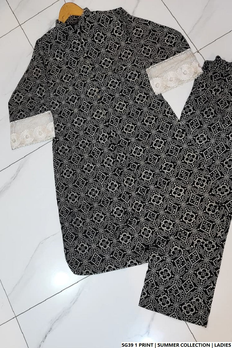 Pakistani women's lawn A-Line printed casual outfit back view