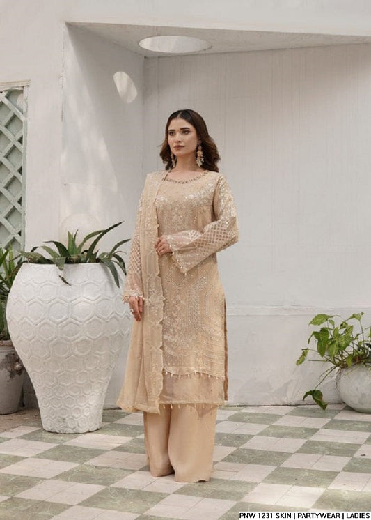 Skin chiffon Pakistani women's straight shirt with plazo side view