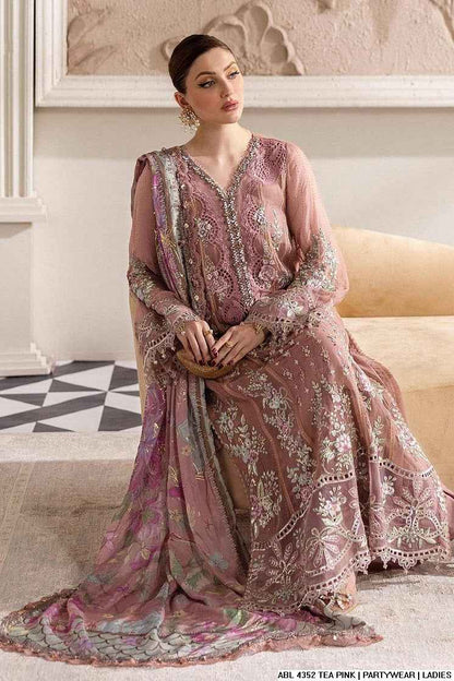 Tea pink chiffon Pakistani women's A-Line shirt side view