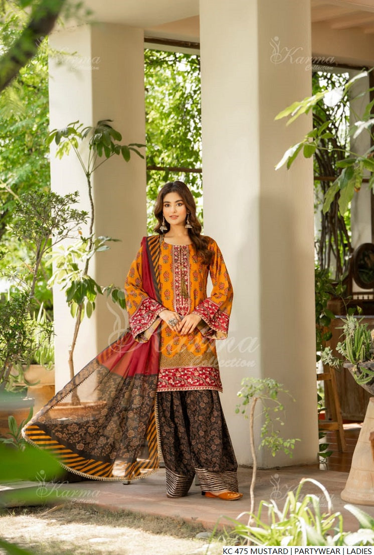 Pakistani women's mustard yellow silk long kaftan back view