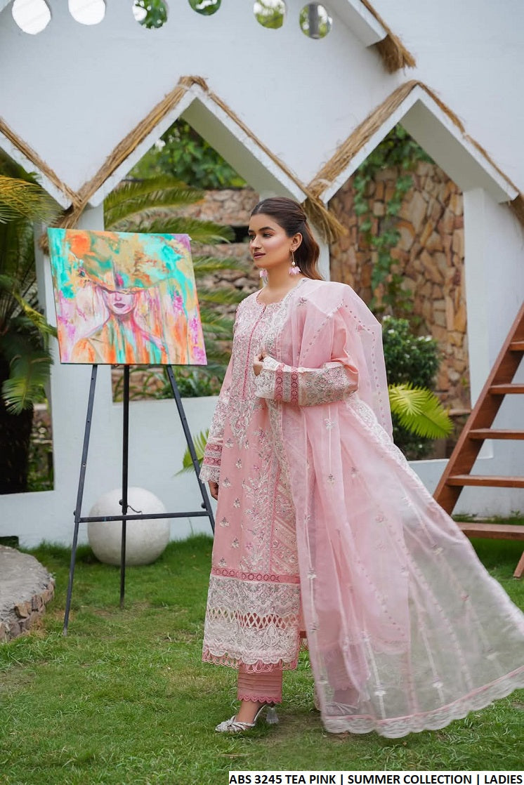 ABS 3245 Cotton Pakistani women's straight shirt with organza dupatta side view