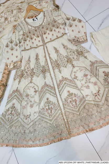 Pakistani women's off white chiffon straight shirt plazo back view
