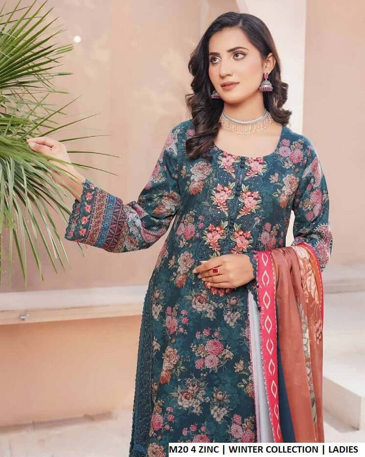 Pakistani women's zinc grey lawn A-Line casual outfit back view