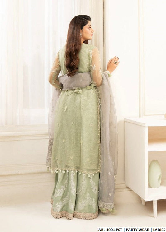 ABL 4001 Organza Pakistani women's straight shirt with viscose plazo side view