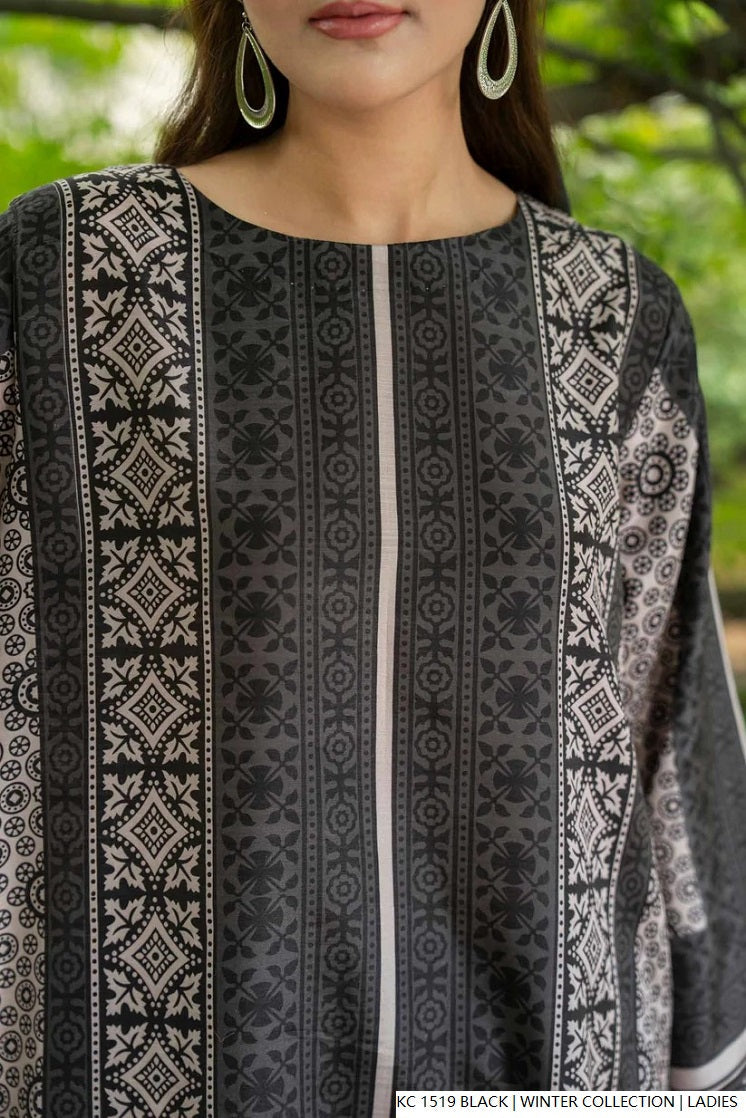 Black silk Pakistani women's 2-piece formal suit side view