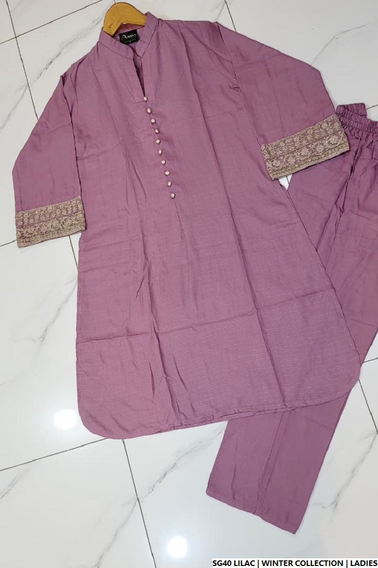 Pakistani women's lilac lawn A-Line casual shirt detail view