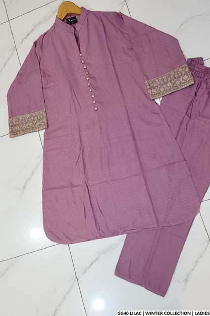 Pakistani women's lilac lawn A-Line casual shirt detail view
