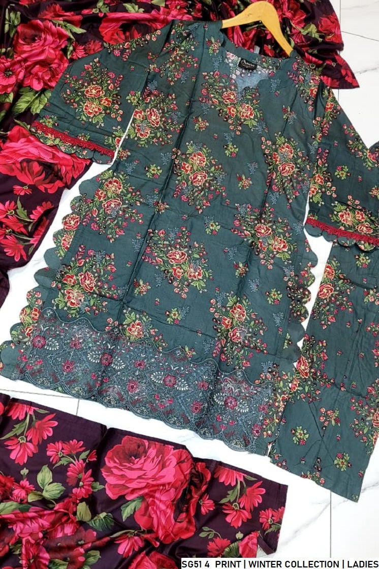 Pakistani women's lawn A-Line printed casual outfit back view