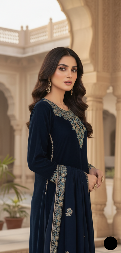Zinc grey velvet Pakistani women's A-Line shirt side view