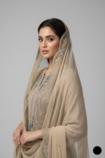 Pakistani women's skin organza A-Line shirt detail view