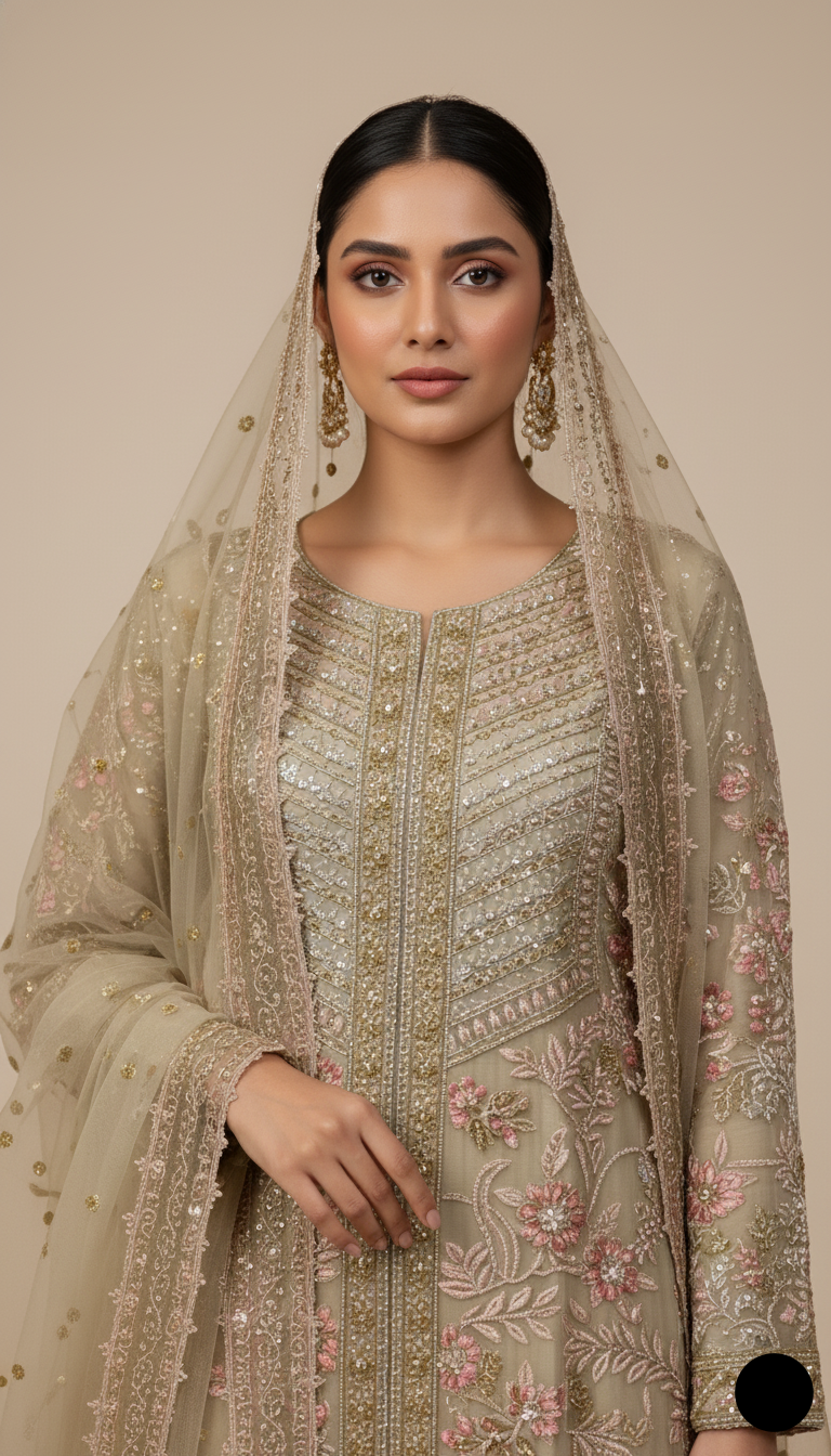 Skin organza Pakistani women's straight shirt with plazo side view