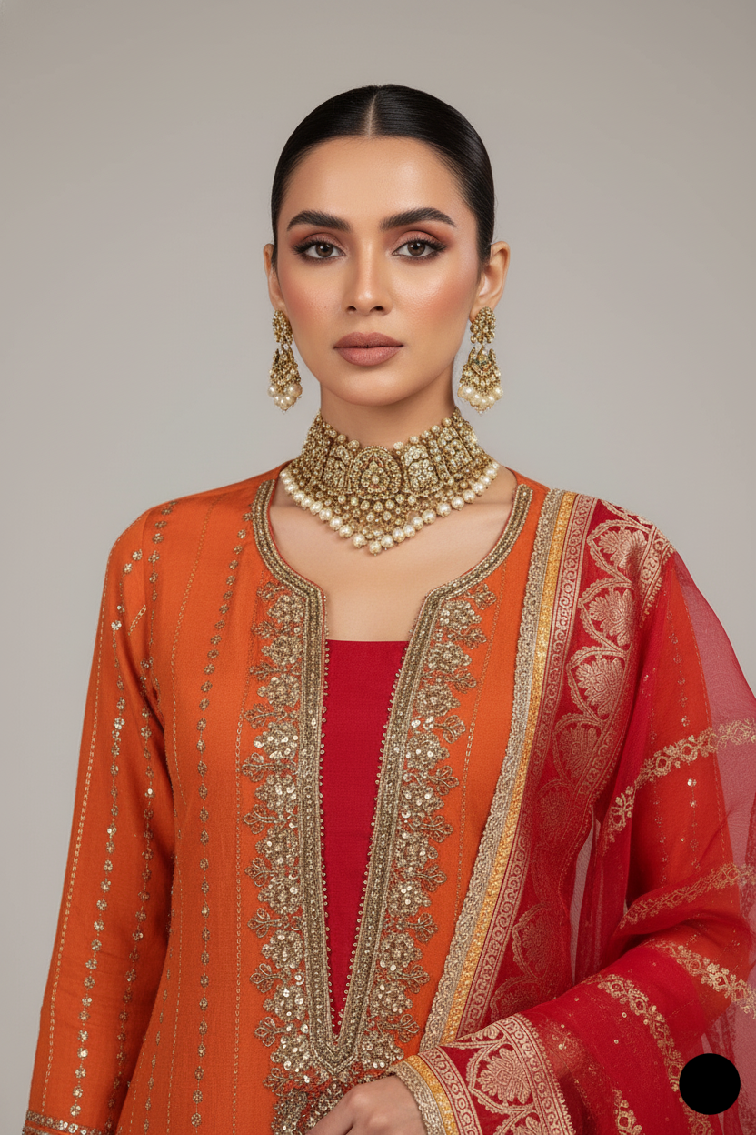 KB P257 WITH ORANGE BANARASI DUPATTA
