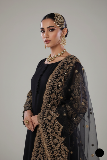 KB P255 chiffon Pakistani women's knock style shirt with sharara side view