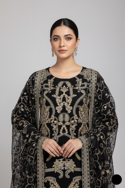 Black organza Pakistani women's straight shirt side view