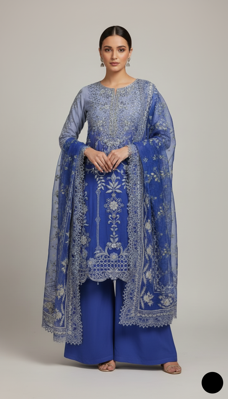 Organza straight shirt lilac - Pakistani women's elegant formal wear with viscose trouser and organza dupatta front view