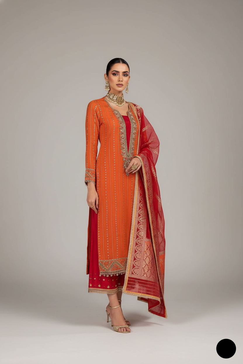 KB P257 WITH ORANGE BANARASI DUPATTA