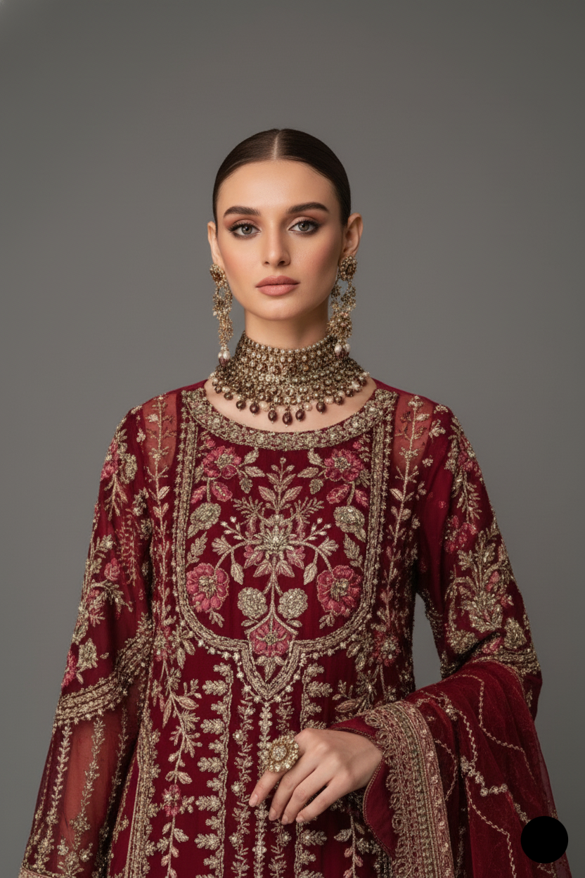 ABL 3989 organza Pakistani women's A-Line outfit with gharara side view
