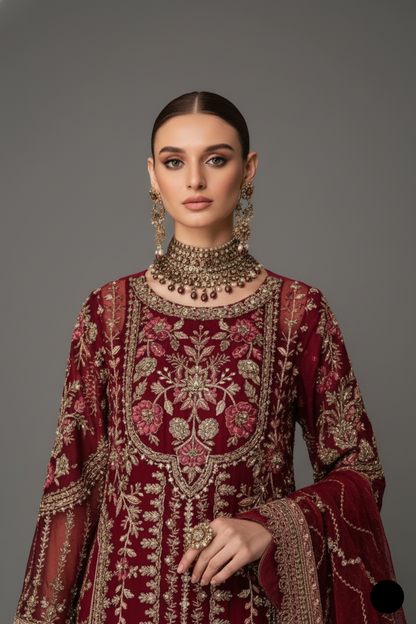 ABL 3989 organza Pakistani women's A-Line outfit with gharara side view