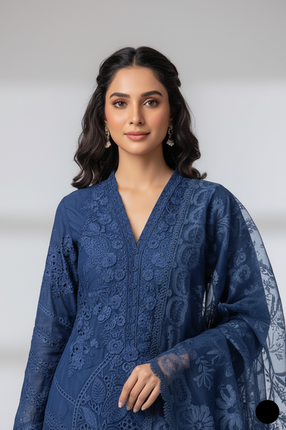 Blue organza Pakistani women's A-Line shirt side view