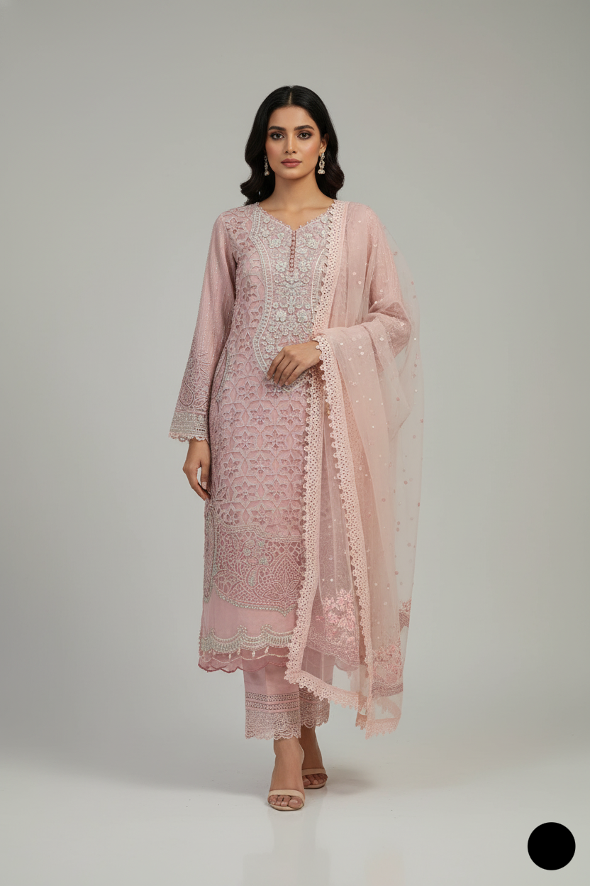 Organza straight shirt ABL 3992 - Pakistani women's elegant formal wear with viscose trouser front view