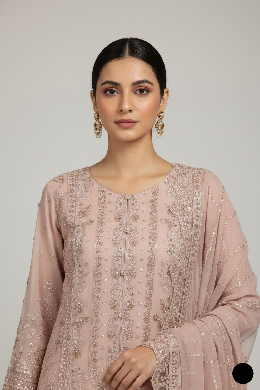 Silk short shirt tea pink - Pakistani women's traditional festive outfit front view