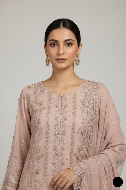 Silk short shirt tea pink - Pakistani women's traditional festive outfit front view