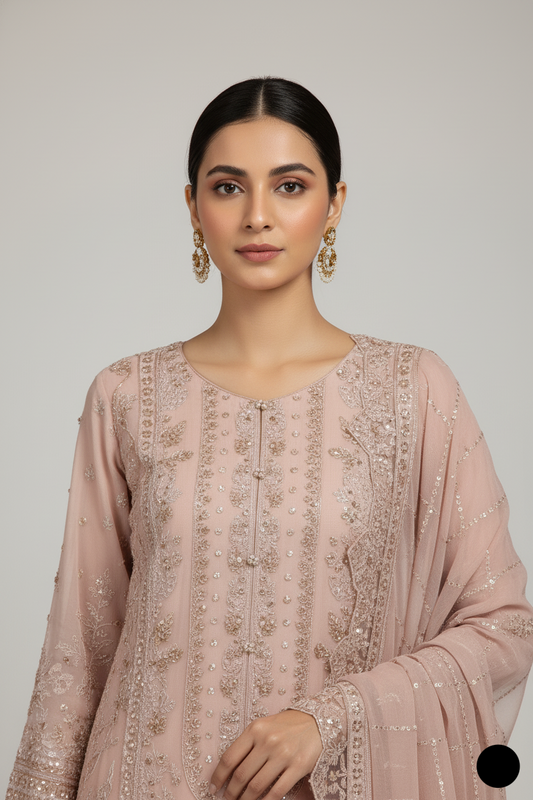 Silk short shirt tea pink - Pakistani women's traditional festive outfit front view