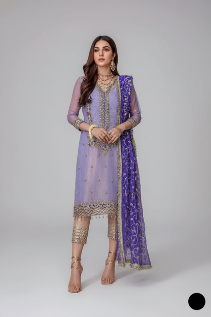 KB P235 Pakistani women's luxury hand embroidered formal wear full view