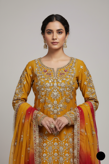 ABS 3156 organza Pakistani women's straight shirt with grip gharara side view