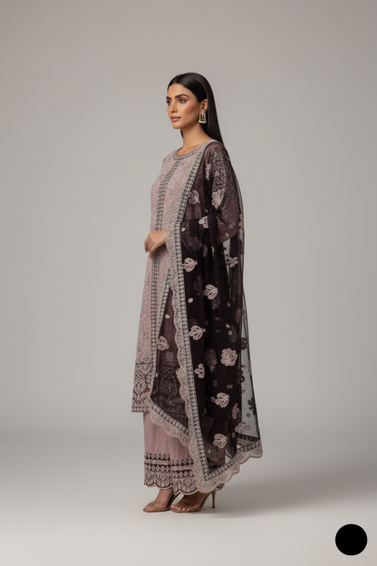 ABS 3291 Pakistani women's chiffon straight shirt with plazo back view
