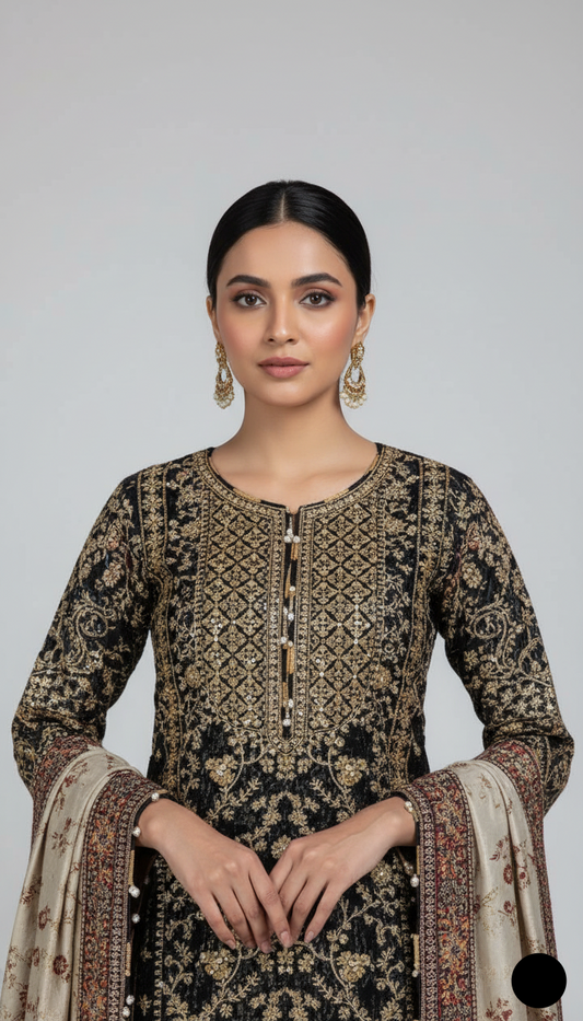 Black organza Pakistani women's A-Line shirt side view
