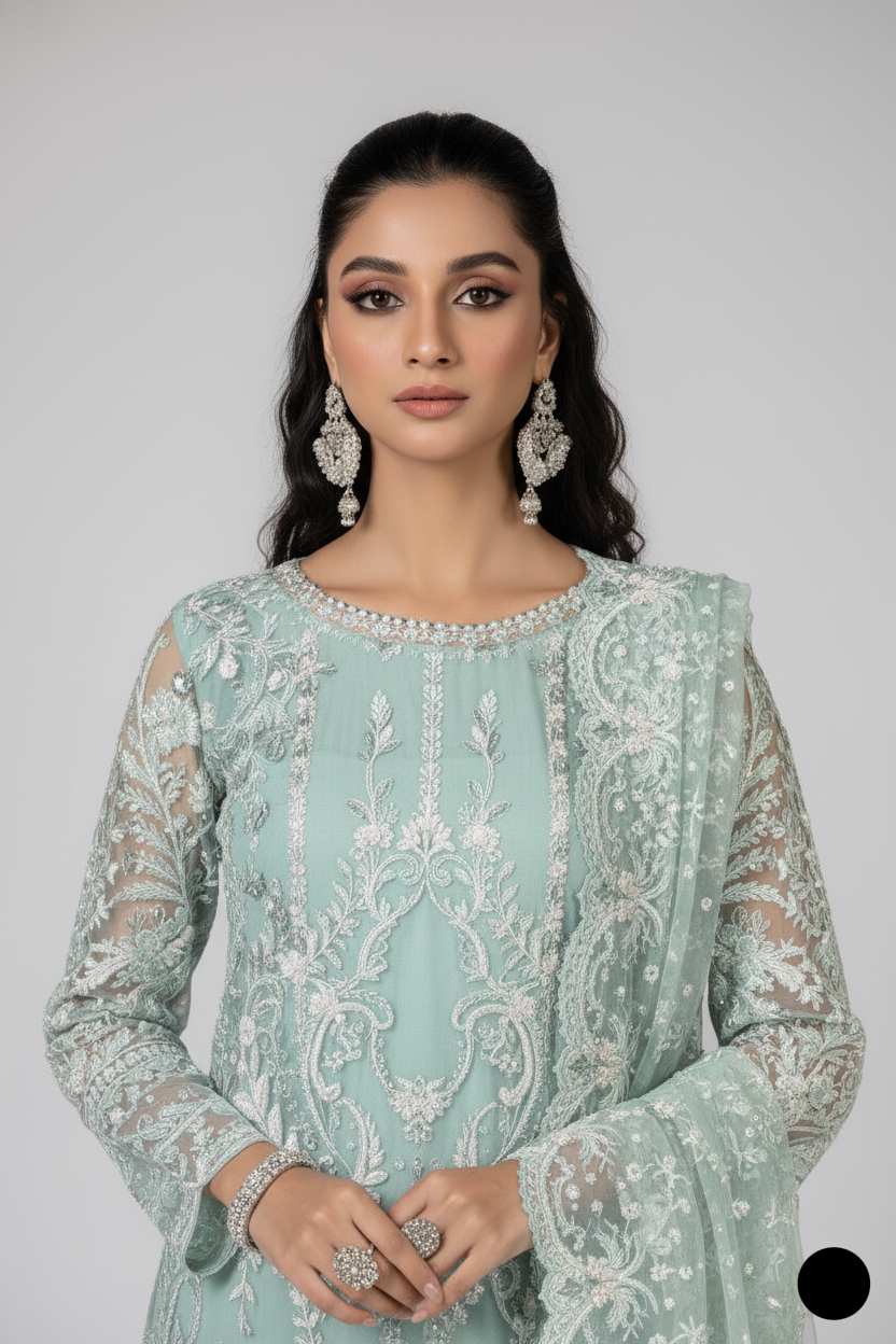 Light green chiffon Pakistani women's straight shirt side view