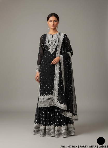 Chiffon straight shirt gharara ABL 3837 - Pakistani women's luxury party wear front view