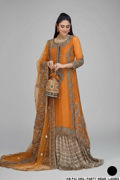 Crinkle chiffon embroidered sharara KB P252 - Pakistani women's luxury bridal wear front view