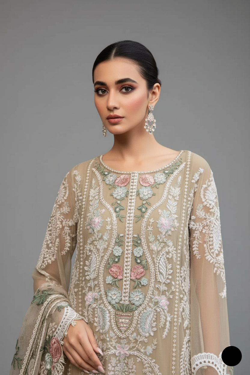 Skin chiffon Pakistani women's A-Line shirt side view