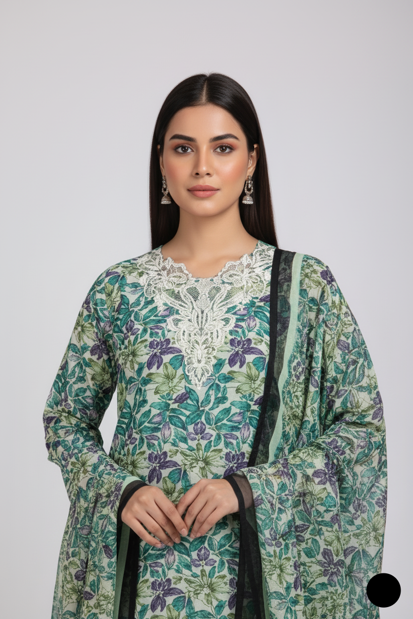 Pakistani women's lawn A-Line printed casual shirt side view
