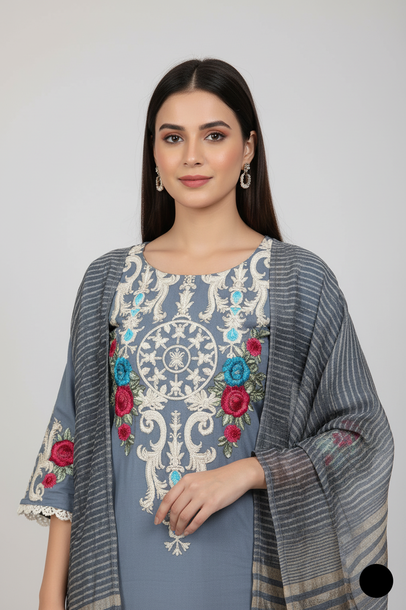Grey lawn Pakistani women's A-Line casual shirt side view