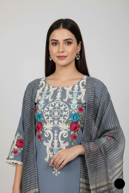 Grey lawn Pakistani women's A-Line casual shirt side view