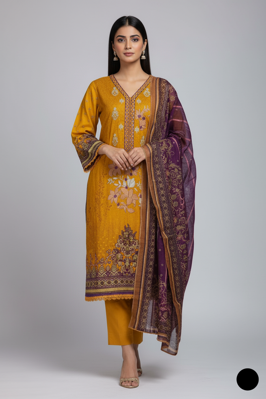Lawn straight shirt SG15 52 - Pakistani women's summer suit with chiffon dupatta front view