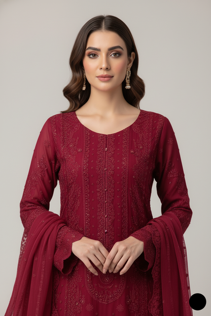 Maroon silk Pakistani women's short shirt side view