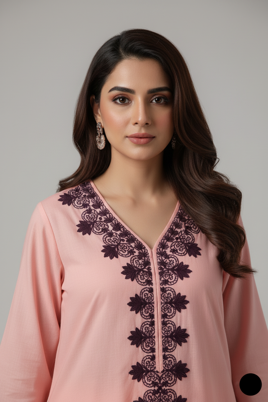 Tea pink lawn Pakistani women's A-Line casual shirt side view